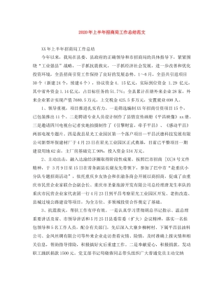 2020年上半年招商局工作总结范文