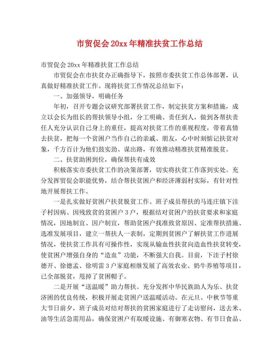 市贸促会20xx年精准扶贫工作总结 (2) _第1页