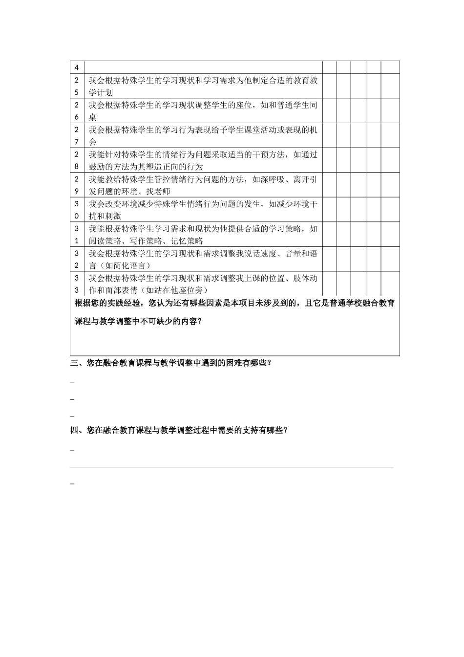 普通小学随班就读课程与教学调整现状调查问卷_第3页