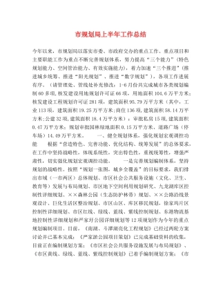 市规划局上半年工作总结 