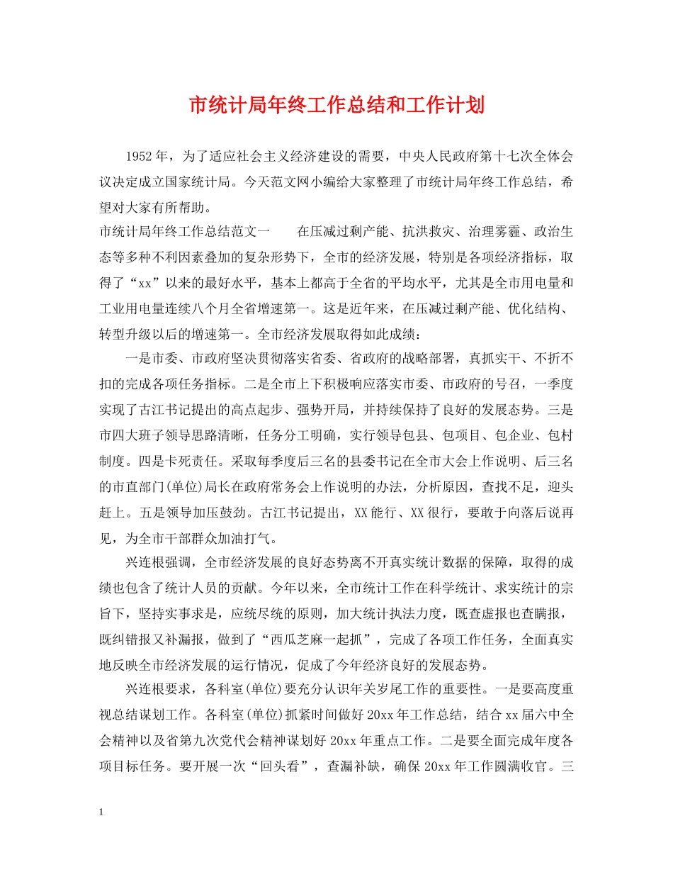 市统计局年终工作总结和工作计划 _第1页