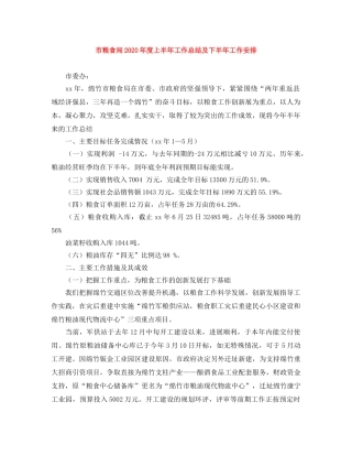 市粮食局2020年度上半年工作总结及下半年工作安排 