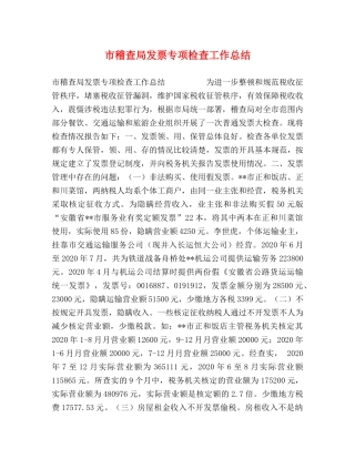 市稽查局发票专项检查工作总结 