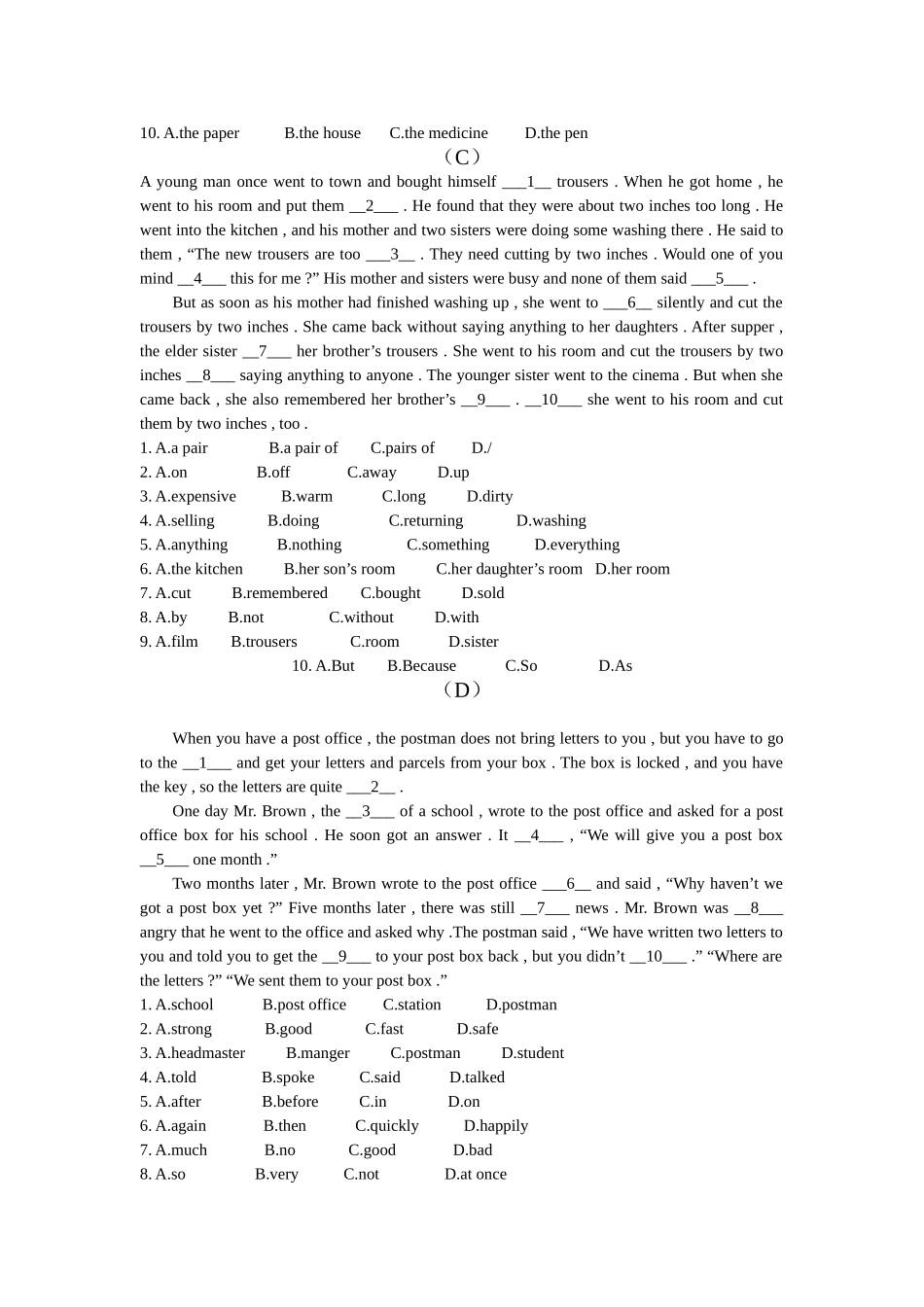 完形填空和阅读理解练习_第2页