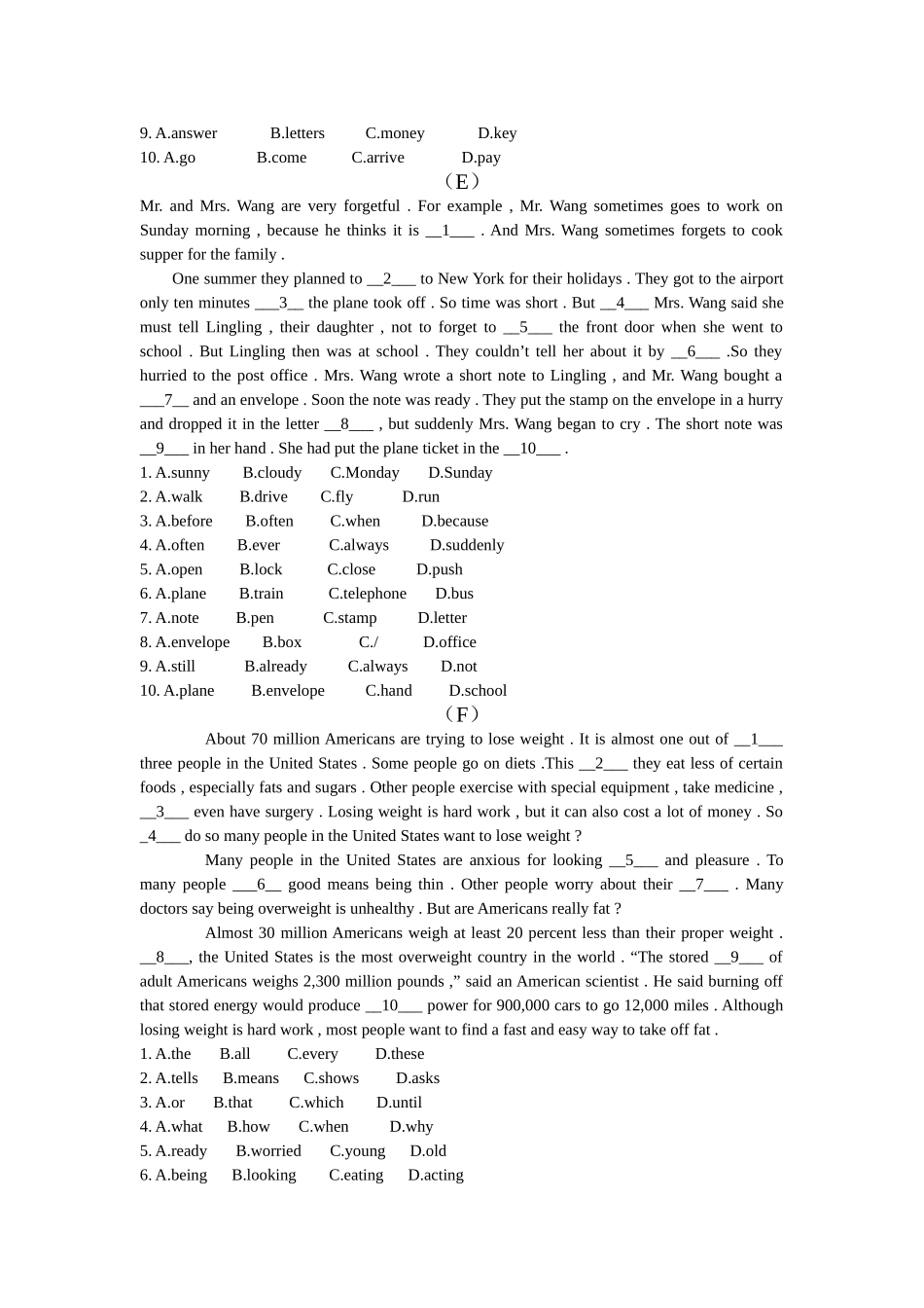 完形填空和阅读理解练习_第3页