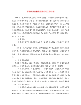 市现代农业融资担保公司工作计划 