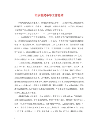 市水利局半年工作总结 