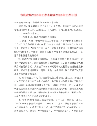 市民政局2020年工作总结和2020年工作计划 