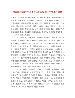 市民政局2020年上半年工作总结及下半年工作思路 