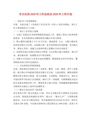 市文化局2020年工作总结及2020年工作计划 