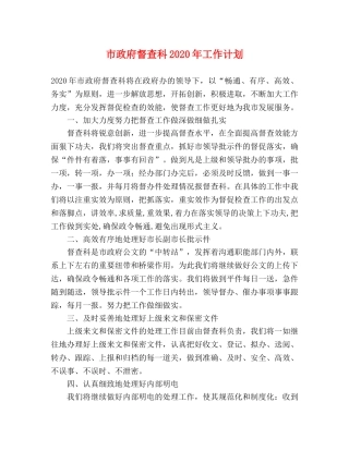 市政府督查科2020年工作计划 
