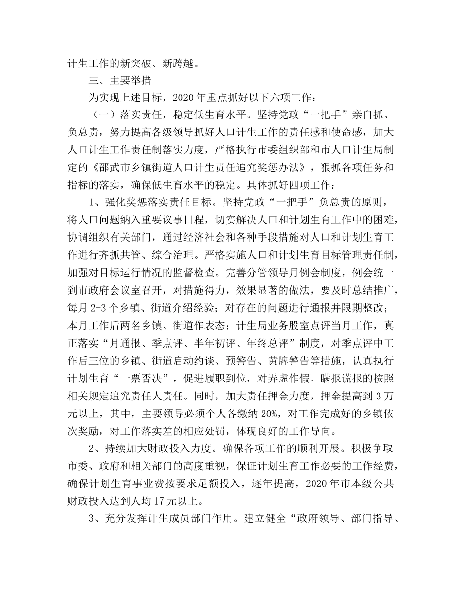 市政府人口和计划生育2020年工作计划 _第2页