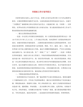 市招标工作计划书范文 