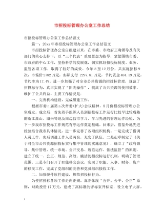 市招投标管理办公室工作总结 