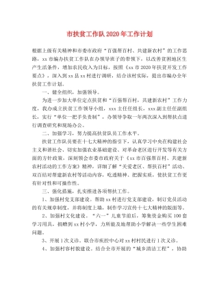 市扶贫工作队2020年工作计划 