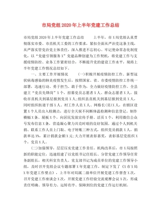 市局党组2020年上半年党建工作总结 