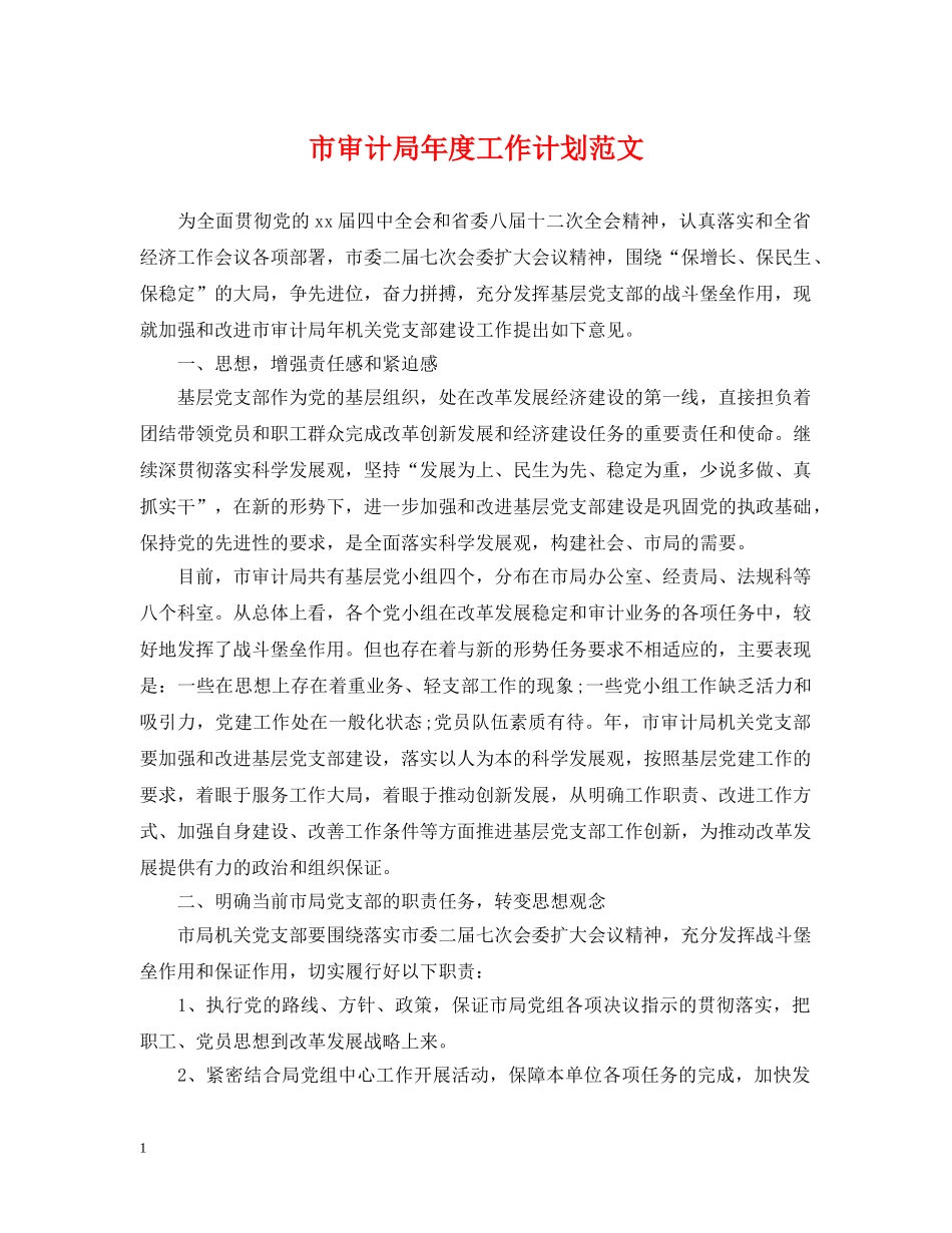 市审计局年度工作计划范文 _第1页