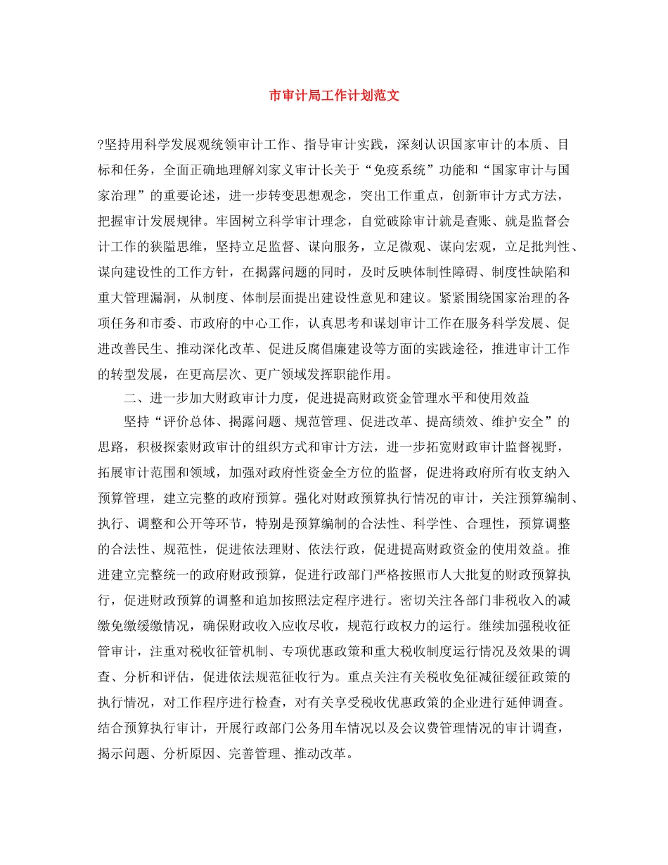 市审计局工作计划范文 _第1页