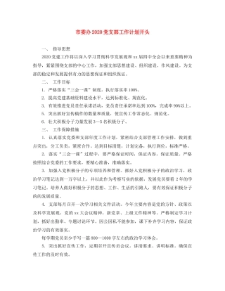 市委办2020党支部工作计划开头 