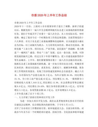 市委2020年上半年工作总结 