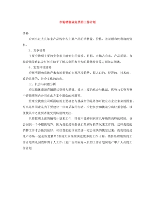 市场销售业务员的工作计划 