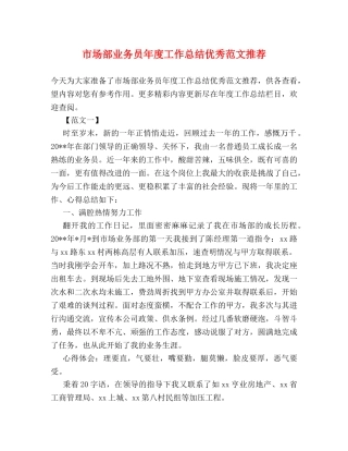 市场部业务员年度工作总结优秀范文推荐 