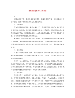 市场部业务员个人工作总结 