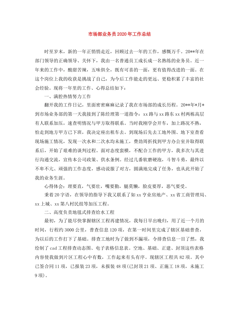 市场部业务员2020年工作总结 _第1页