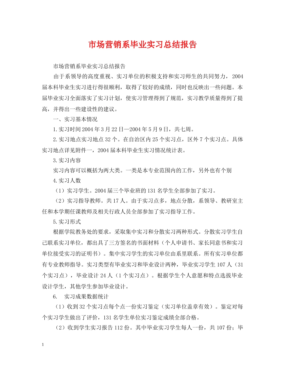 市场营销系毕业实习总结报告 _第1页
