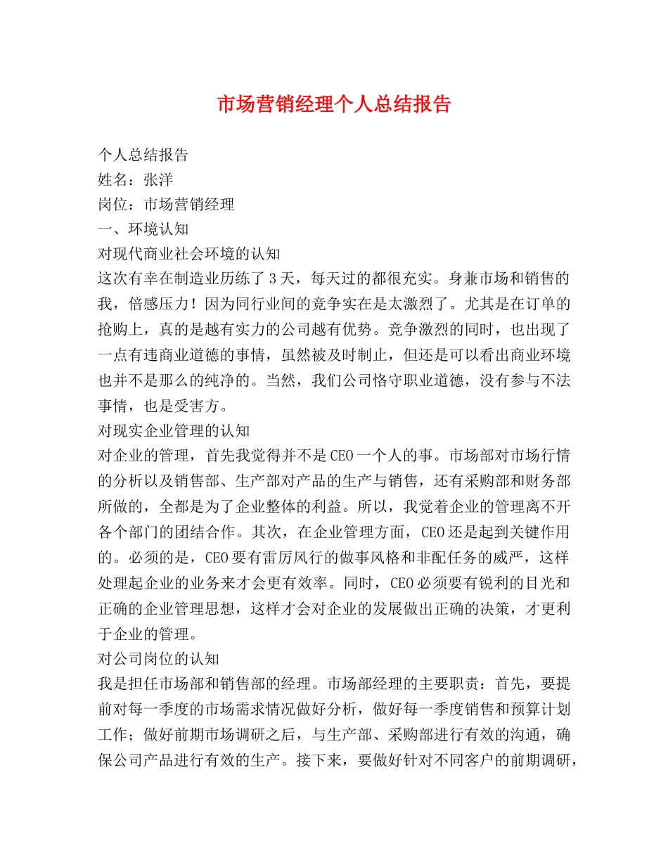 市场营销经理个人总结报告 _第1页