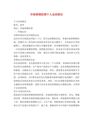 市场营销经理个人总结报告 