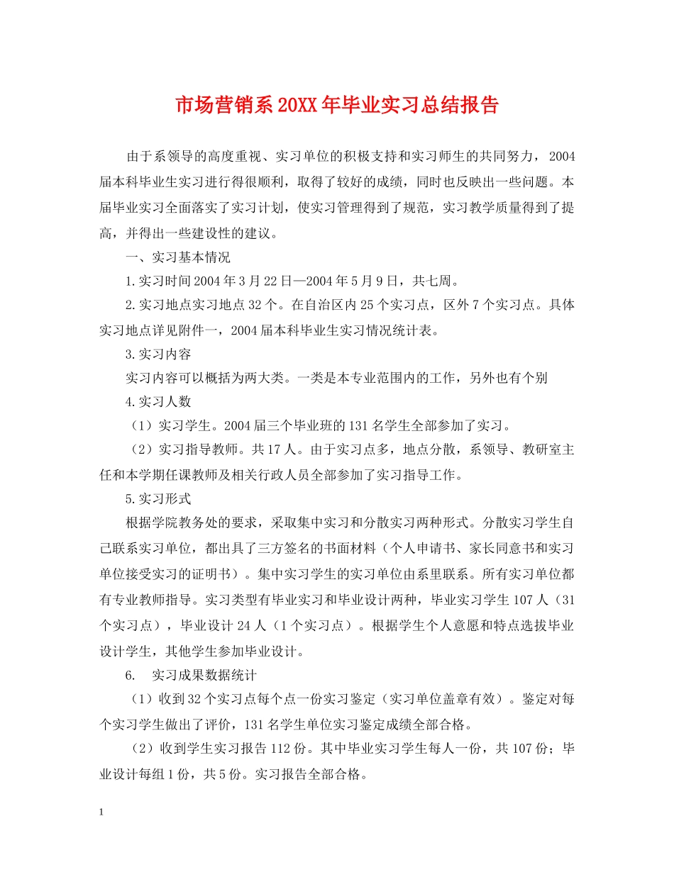 市场营销系20XX年毕业实习总结报告 _第1页