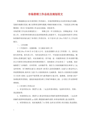 市场营销工作总结及规划范文 