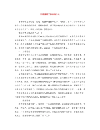 市场营销工作总结个人 