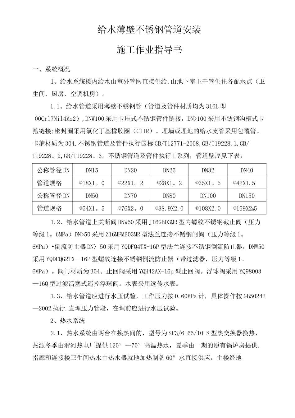 薄壁不锈钢管道施工方案_第1页