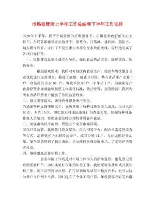 市场监管所上半年工作总结和下半年工作安排 