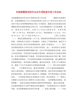 市地税稽查局涉外企业专项检查年度工作总结 