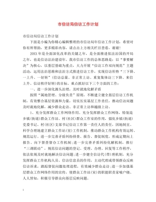 市信访局信访工作计划 