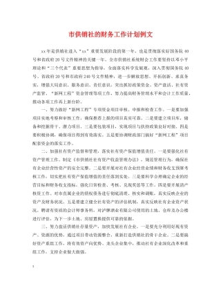 市供销社的财务工作计划例文 