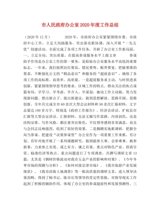 市人民政府办公室2020年度工作总结 