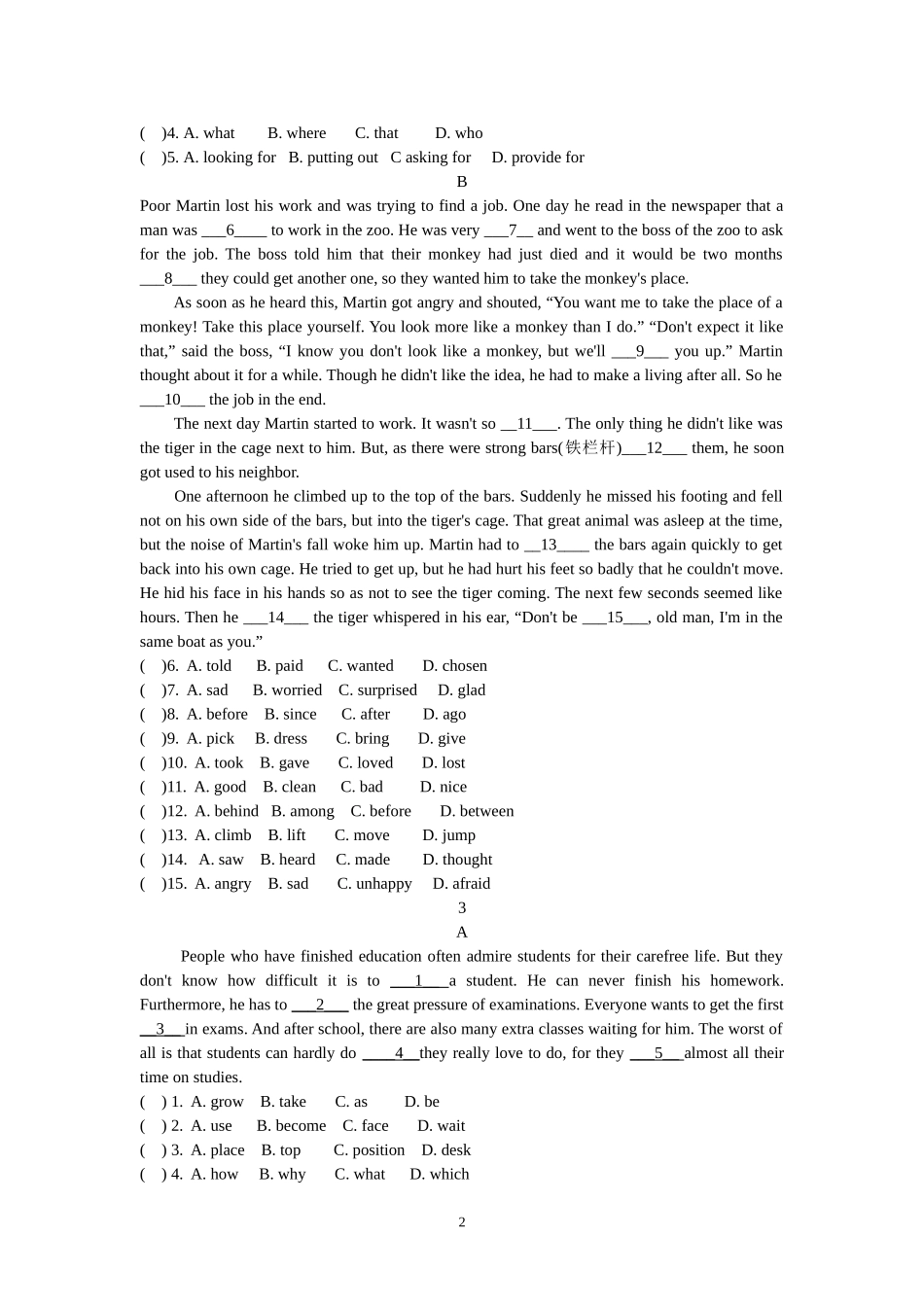 中考英语完形填空练习题及答案_第2页