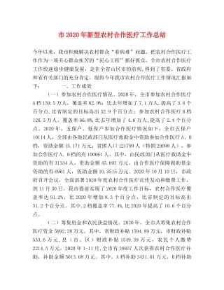 市2020年新型农村合作医疗工作总结 
