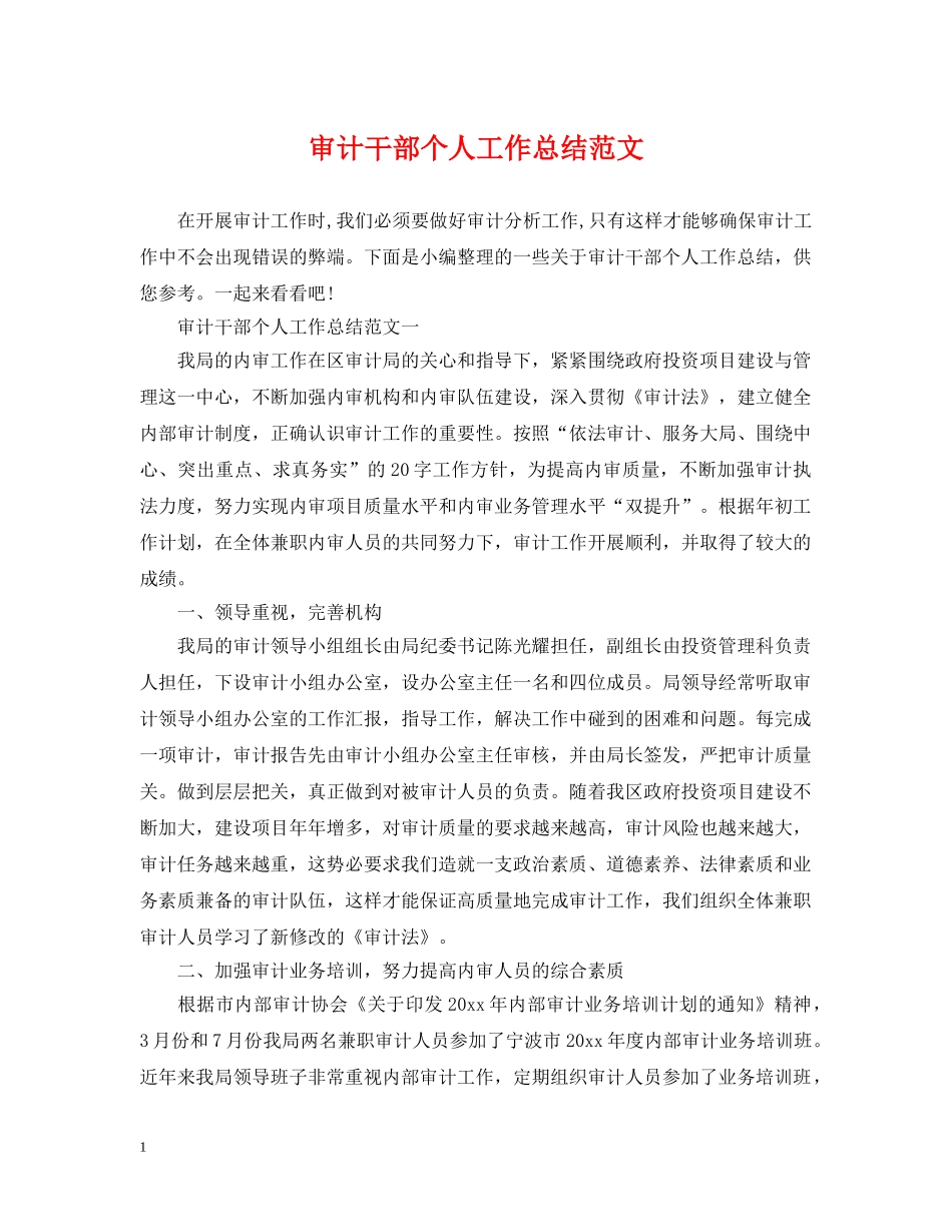审计干部个人工作总结范文2 _第1页