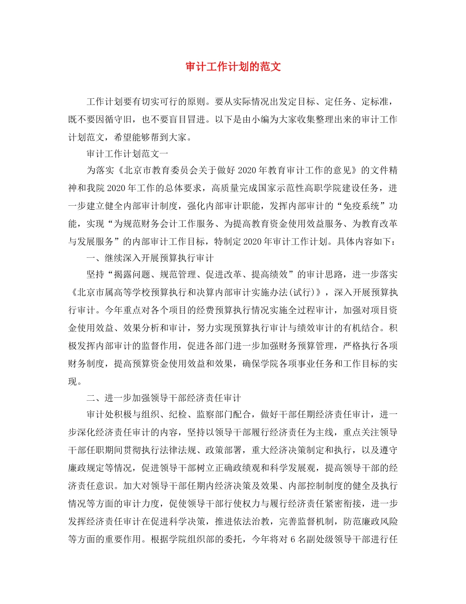 审计工作计划的范文 _第1页