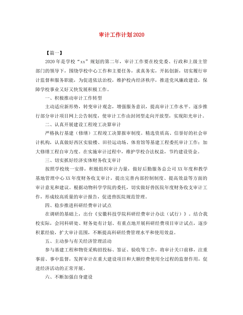 审计工作计划2020 _第1页