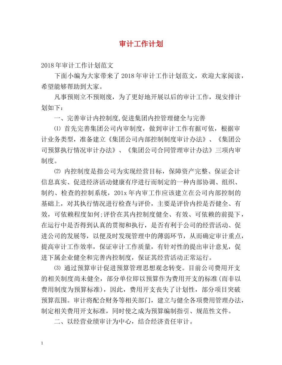 审计工作计划 (2) _第1页