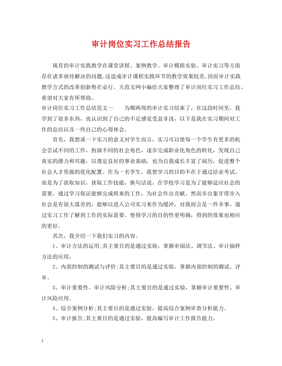 审计岗位实习工作总结报告 _第1页