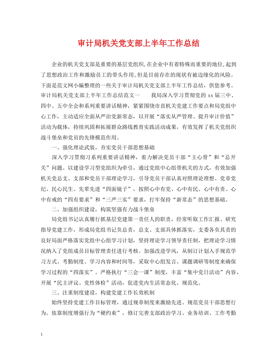 审计局机关党支部上半年工作总结 _第1页
