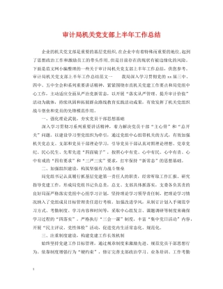 审计局机关党支部上半年工作总结 