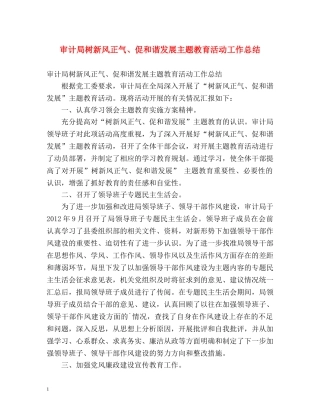 审计局树新风正气、促和谐发展主题教育活动工作总结 